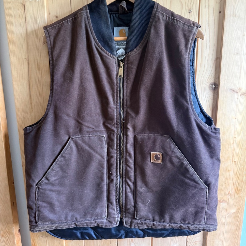 Carhartt V02 DKB Vintage Duck Canvas Quilted Vest Mens Large Dark Brown USA Made